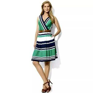Lauren Ralph Lauren Women’s Sz 4 Multicolor V-Neck Fit & Flare Pleated Dress